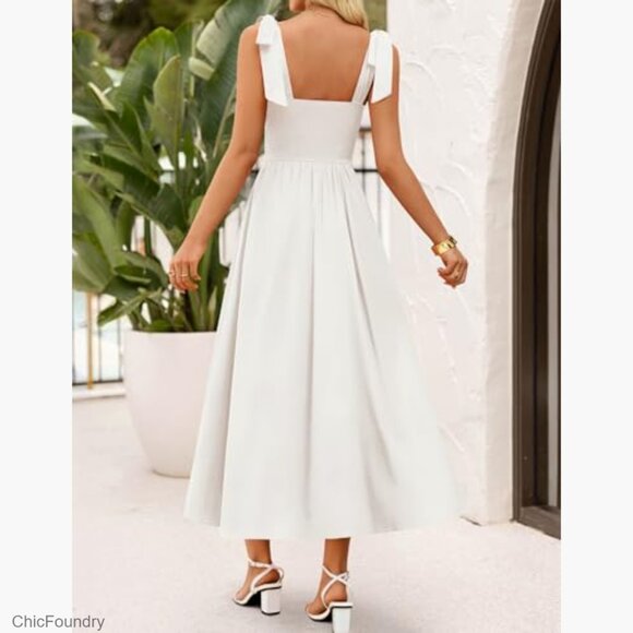 Spaghetti Strap Maxi Dress Square Neck Backless A-Line Wedding Guest - Picture 4 of 7